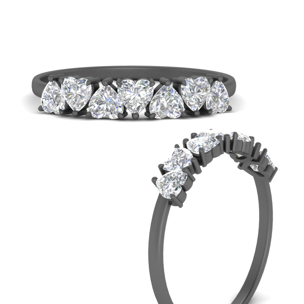 1 Carat Heart Shape Diamond Black Wedding Band with 14K Black Gold White Diamond